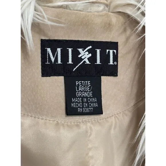 Mixit Suede Leather Faux Fur Coat Western Boho Y2K Vintage Jacket Petite L - Picture 3 of 11